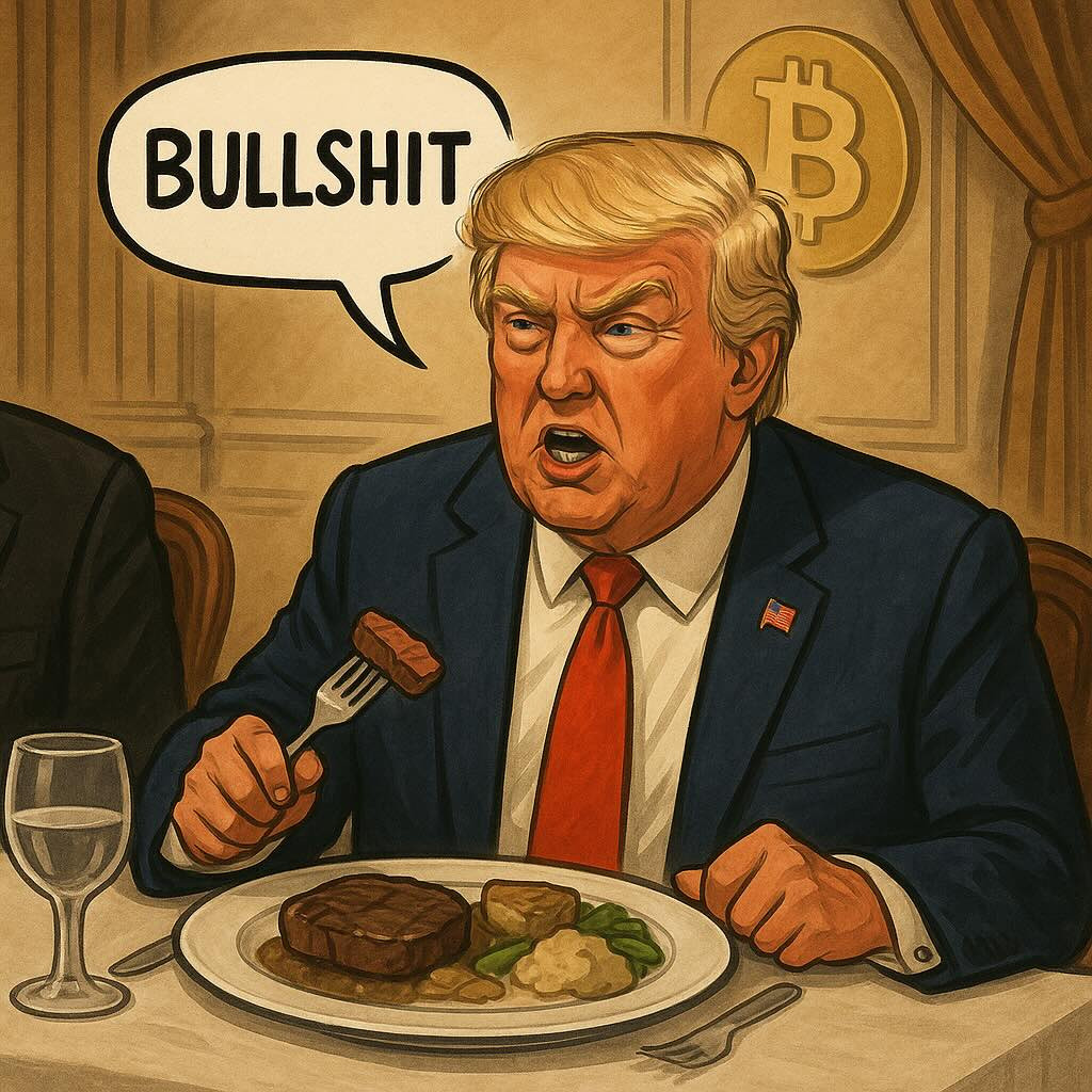 Trump’s Crypto Dinner Slammed by Attendee as “Trash Food” and “Bullshit Speech”