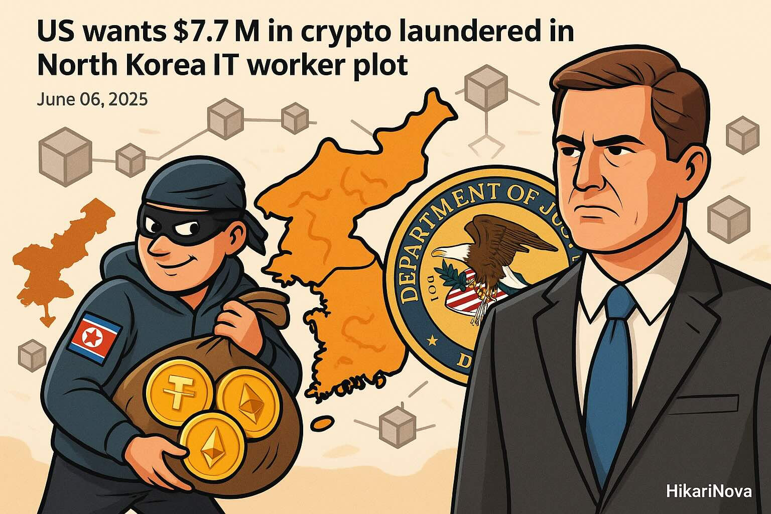Illustration of crypto laundering operations tied to North Korea in 2025